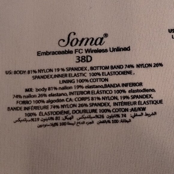 Soma Embraceable FC Wireless Unlined Tan Size 38D NWT - Picture 4 of 6